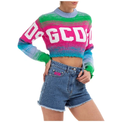Shop Gcds Women's Jumper Sweater Crew Neck Round Logo Crop In Pink