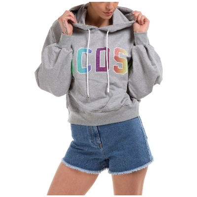 Shop Gcds Women's Sweatshirt Hood Hoodie Baby Bear Crop In Grey