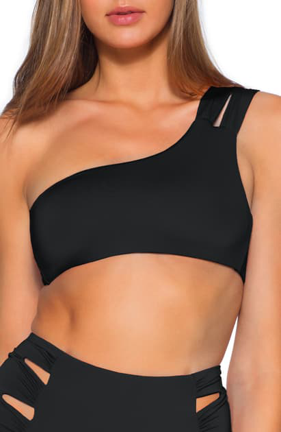 one shoulder bikini top black