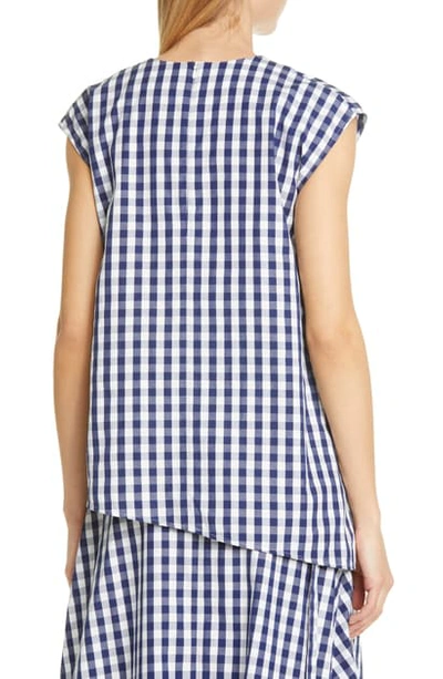 Shop Mansur Gavriel Gingham Asymmetrical Top In Blue / White