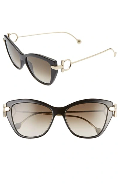 Shop Ferragamo 55mm Cat Eye Sunglasses In Black