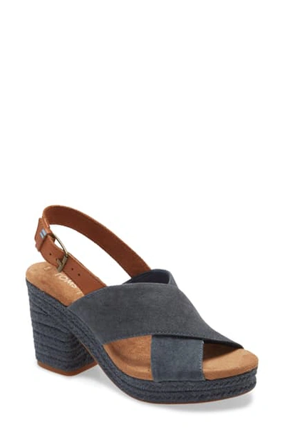 Shop Toms Ibiza Platform Slingback Sandal In Blue Fabric