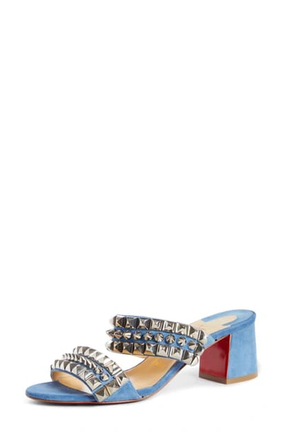 Christian Louboutin Tina Goes Mad Studded Sandal In Jeans Silver