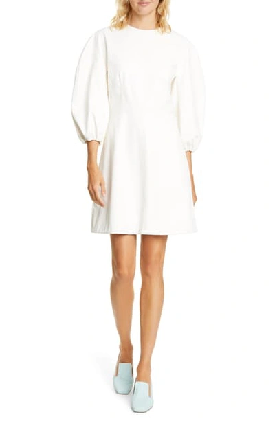 Shop Tibi Puff Sleeve Faux Leather Minidress In White