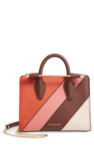 Shop Strathberry Nano Patchwork Stripe Leather Tote In Soft Pink/ Maple/ Salmon/ Choc