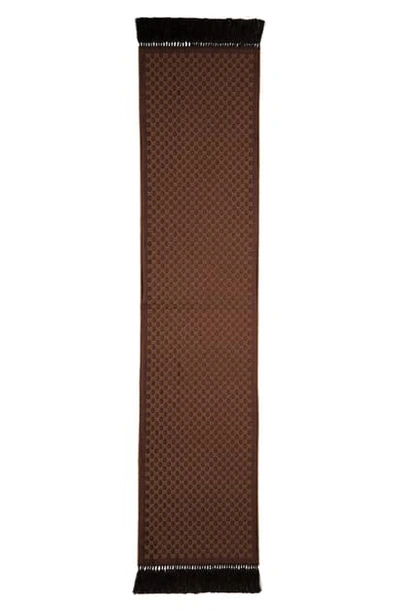 Shop Gucci Heritage Gg Lame Jacquard Wool Blend Scarf In Mahogany