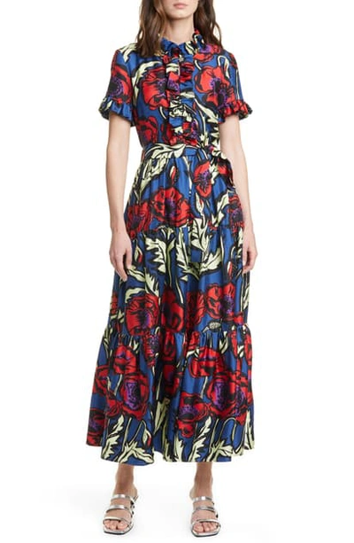 Shop La Doublej Long & Sassy Floral Print Silk Twill Dress In Big Blooms