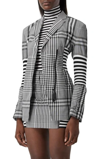 Shop Burberry Stripe & Check Corset Blazer In Black Ip Pttn