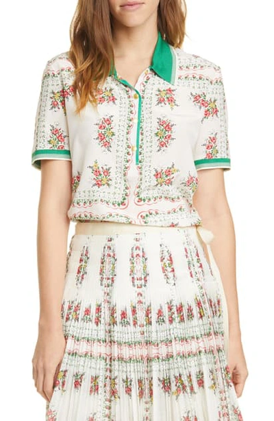 Shop Tory Burch Floral Cotton Polo In New Ivory