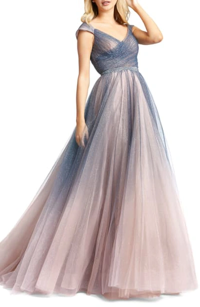 Shop Mac Duggal Glitter Ombre Tulle Ballgown In Charcoal Ombre
