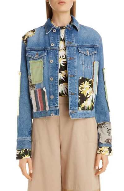 Shop Loewe Patchwork Denim Jacket In Blue/ Multicolor