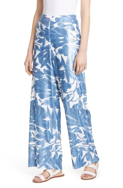 Shop Lafayette 148 Riverside Wide Leg Sequin Ankle Pants In Blue Note Multi