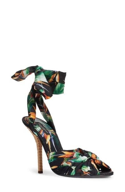 Shop Dolce & Gabbana Flora Ankle Tie Sandal In Black/ Green
