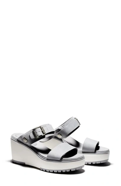 Shop Timberland Koralyn Wedge Slide Sandal In Medium Grey Nubuck Leather