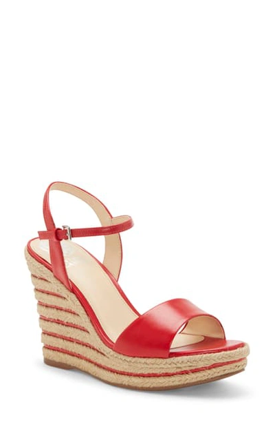 Shop Vince Camuto Marybell Platform Wedge Sandal In Pop Red Leather