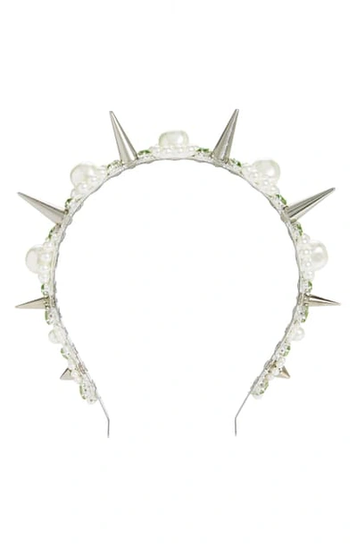 Shop Simone Rocha Spike Imitation Pearl & Crystal Headband In Pearl/ Peridot
