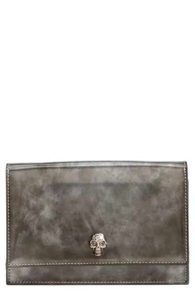 Shop Alexander Mcqueen Mini Skull Brushed Leather Crossbody Bag In Light Grey