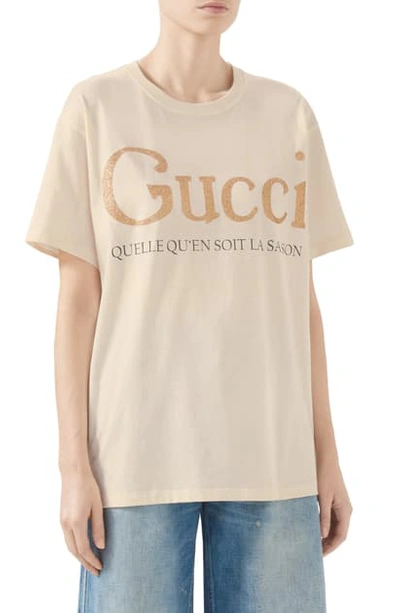 Shop Gucci La Saison Glitter Logo Cotton Tee In Sunkissed/ Multicolor