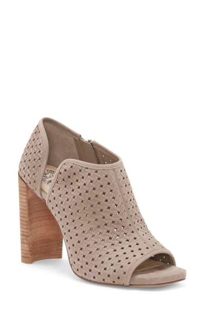 Shop Vince Camuto Prisha Perforated Open Toe Bootie In Light Foxy Nubuck Leather