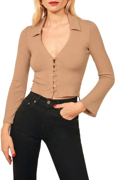 Ribbed button-front top