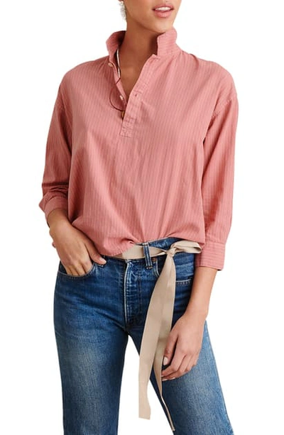 Shop Alex Mill Stripe Popover Crop Shirt In Dirty Rose