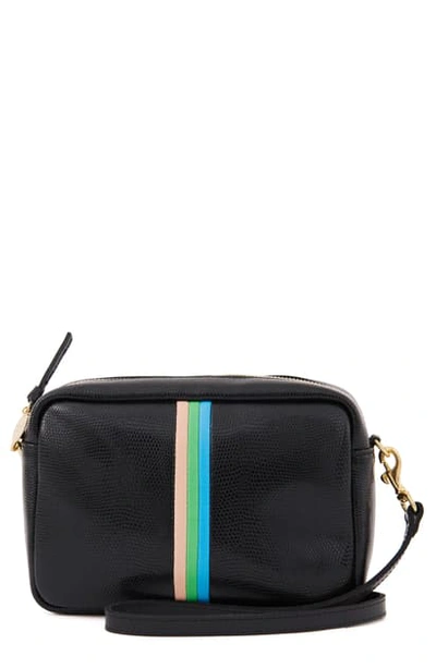 Shop Clare V Midi Leather Sac Crossbody Bag In Black Lizard With Stripes