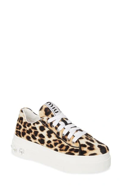 Shop Miu Miu Crystal Detail Skate Platform Sneaker In Leopard