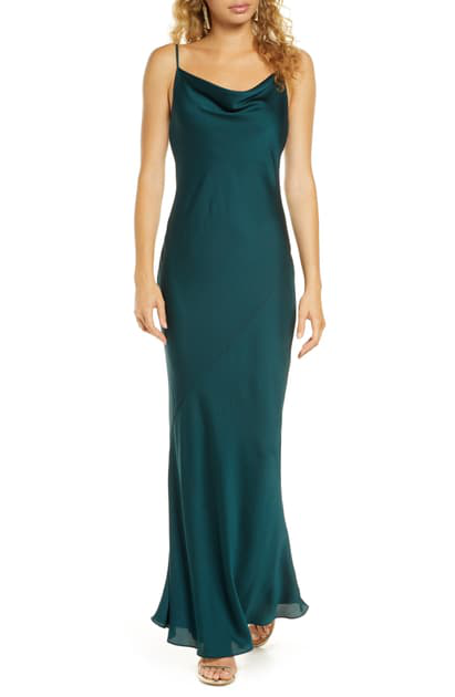 satin cowl neck gown