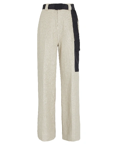 Shop Ganni High-rise Linen Cargo Pants In Beige