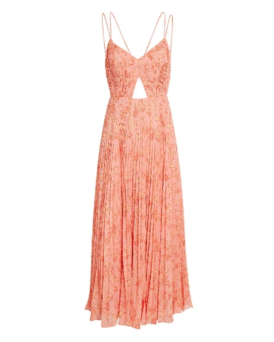 Shop Amur Lucy Pleated Maxi Dress In Coral