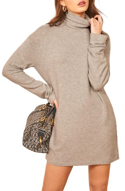 Shop Reformation Daze Long Sleeve Turtleneck Sweater Dress In Heather Grey
