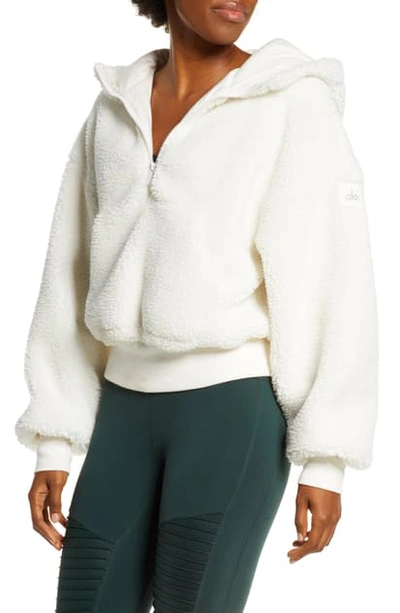 Shop Alo Yoga Streetside Half Zip Faux Fur Hoodie In Pristine