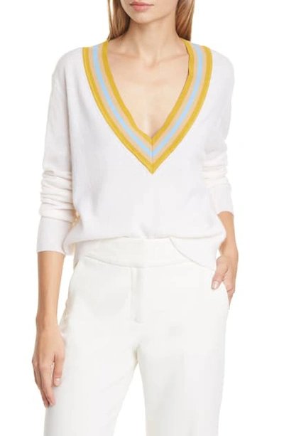 Shop Veronica Beard Jessel Merino Wool & Cashmere Tennis Sweater In Ivory