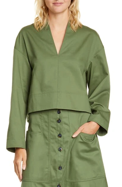 Shop Tibi Harrison Chino Sculpted Crop Top In Army Green