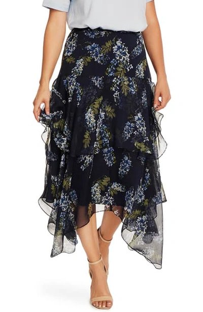 Shop Vince Camuto Weeping Willow Tiered Asymmetrical Skirt In Night Navy
