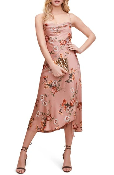 Shop Astr Cowl Neck Midi Dress In Dark Blush Floral