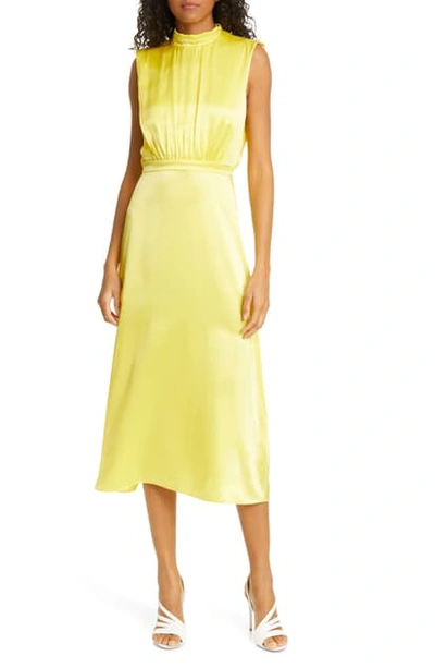 Shop Saloni Fleur Split Back Silk Satin Dress In Bright Lemon - 238