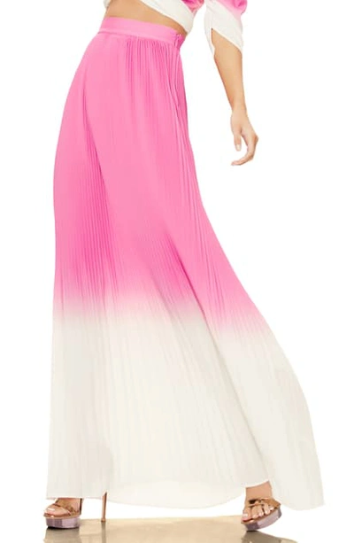 Shop Afrm Rocco Plisse Pleat High Waist Maxi Skirt In Pink Ombre