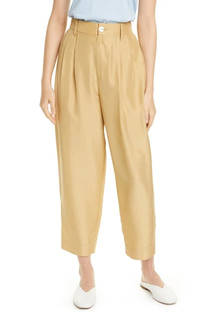 Shop Vince Pleated Silk Crop Trousers In Sun Khaki