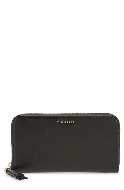 Shop Ted Baker Tassel Leather Zip Matinee Wallet In Black