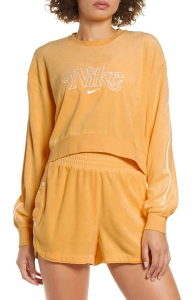 Shop Nike Sportswear Retro Femme Terry Crewneck Crop Sweatshirt In Topaz Gold