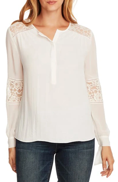 Shop Vince Camuto Lace Detail Long Sleeve Blouse In Pearl Ivory
