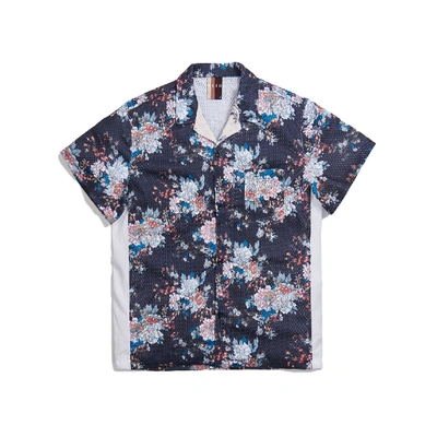 Pre-owned Kith Floral Panel Camp Shirt Navy/multi