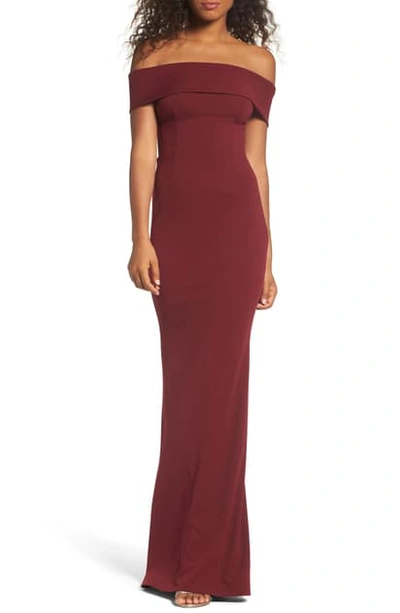 Shop Katie May Legacy Off The Shoulder Trumpet Gown In Bordeauxdnu