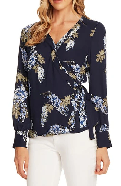 Shop Vince Camuto Weeping Willows Wrap Blouse In Night Navy