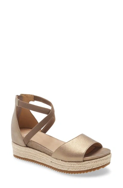 Shop Eileen Fisher Island Sandal In Platinum Metallic Suede