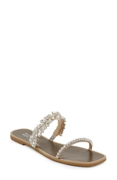 Shop Badgley Mischka Jenelle Embellished Slide Sandal In Champagne Nappa Leather