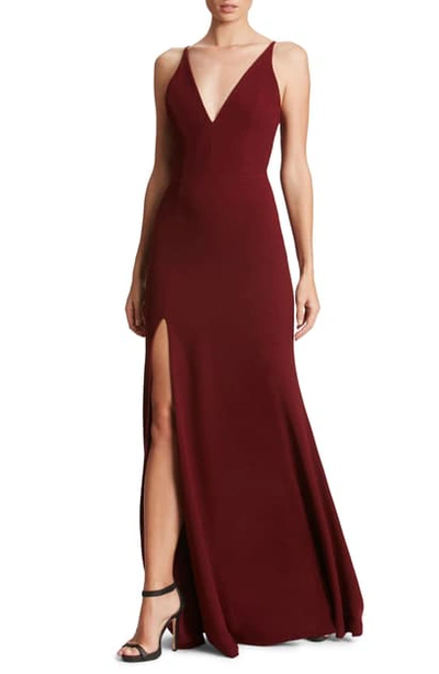 Shop Dress The Population Iris Crepe Trumpet Gown In Burgundy