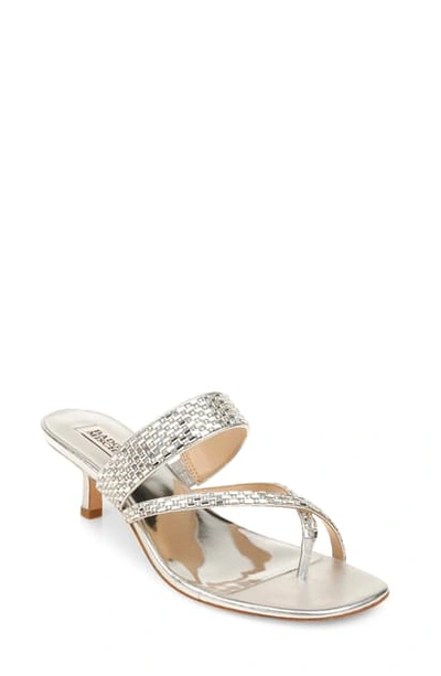 Shop Badgley Mischka Zena Embellished Slide Sandal In Silver Nappa Leather