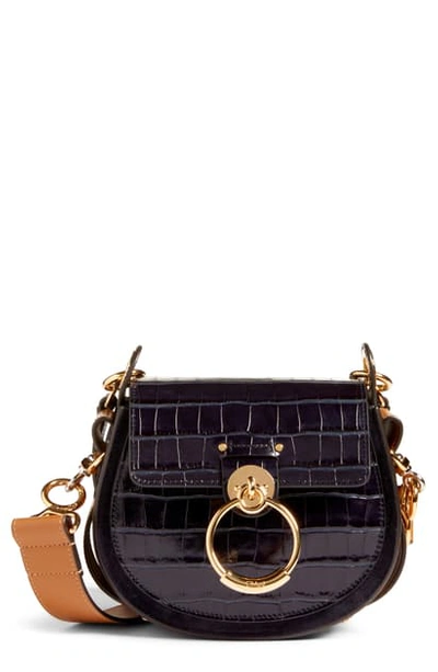 Shop Chloé Small Tess Croc Embossed Calfskin Shoulder Bag In Full Blue